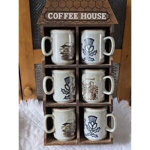 Vintage Set Of 6 Dunoon Scotland Ceramics Coffee Mugs